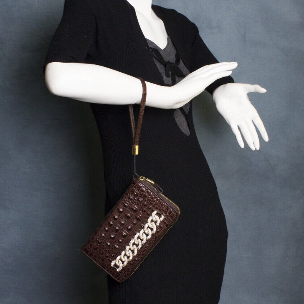 Wallet Brown Embossed Crocodile Genuine Leather
